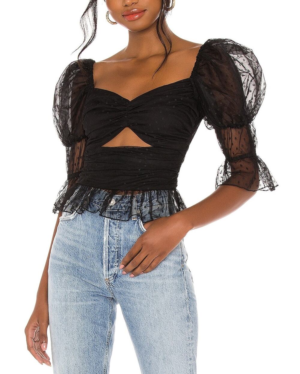 Lpa Sheer Black Dolores Top Size XXS